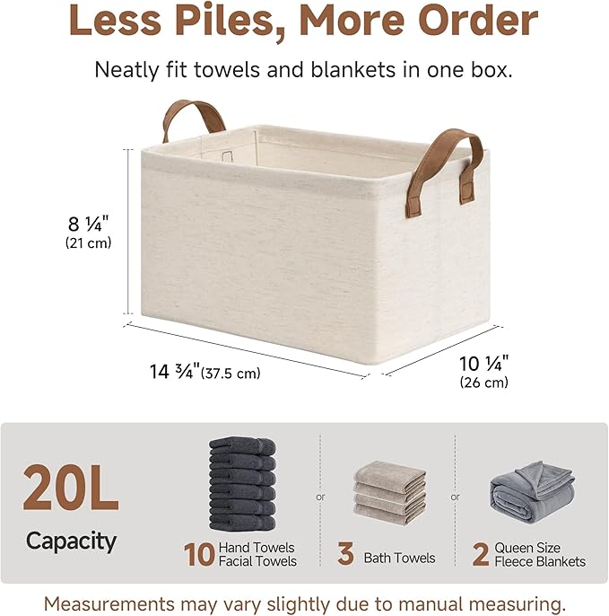 StorageWorks Storage Bins, Shelves Baskets for Organizing, Fabric Closet Organizers with Handles, Metal Frame, Beige（Cotton-linen）, 2-Pack
