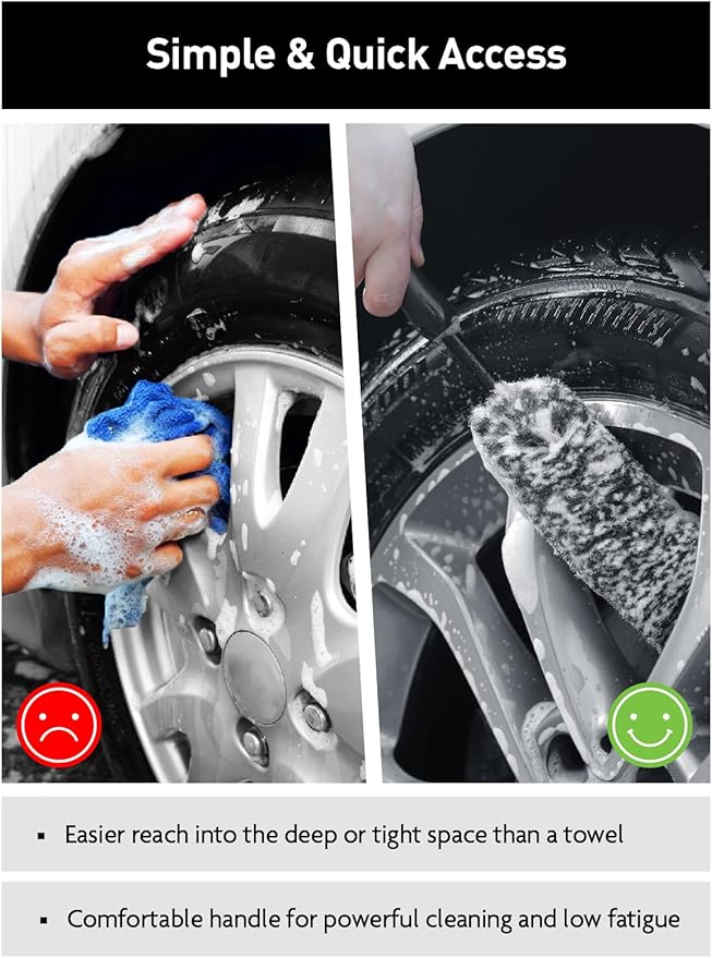 Fantasticlean 7PCS Car Wheel Cleaning Pro Kit, Tire Brush, Soft-bristled Rim Brush, Microfiber Flat Wheel Brush, Double-Ended Detailing Brush, Detailing Pads, Scratch-Free & Multipurpose