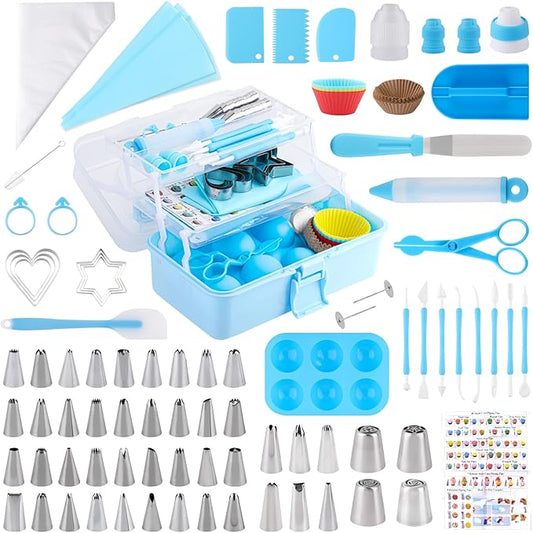 Cake Decorating Kit: Decorating Supplies Tools Kit 238 PCS Baking Accessories Include Spiping Bags and Tips Set, Piping Tips Set, Spatulas, Cake Scraper, 50 Piping Bags, Blue