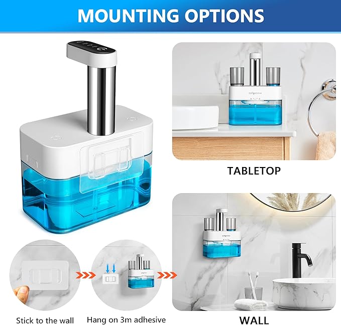 Upgraded Automatic Mouthwash Dispenser for Bathroom,Bathroom Accessories 17.6 FlOz Dispensers with Magnetic Cups,Adjustable Dispensing Levels, Suitable for All Age Groups,White