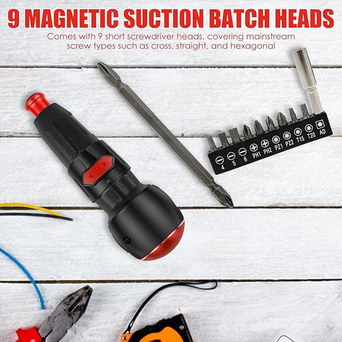 Cordless Electric Screwdriver, 3.6V Portable Power Screwdriver with LED Light & 9 Bits, USB Rechargeable-Dual Mode(3N.m/10N.m) High Torque Electric Ball Grip Screwdrivers for DIY Repair