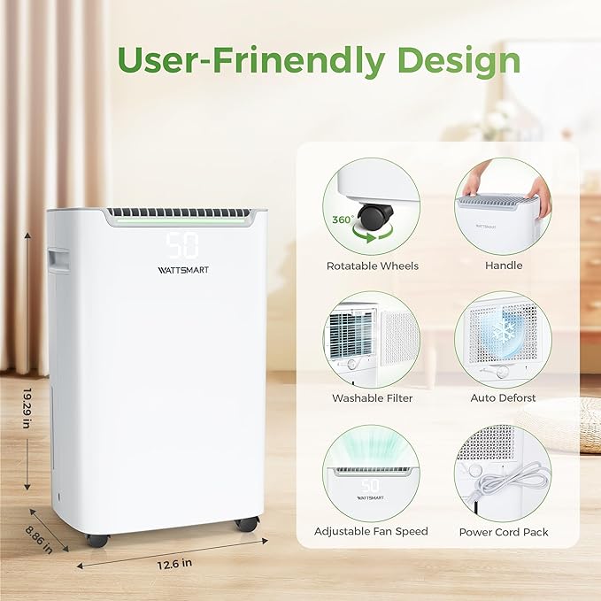 4,500 Sq Ft Home Dehumidifier with Drain Hose, 75 OZ Water Tank, 24 Hr Timer, 55 Pints High Efficiency Compressor for Basements, Bathrooms, Bedrooms and Laundry Rooms
