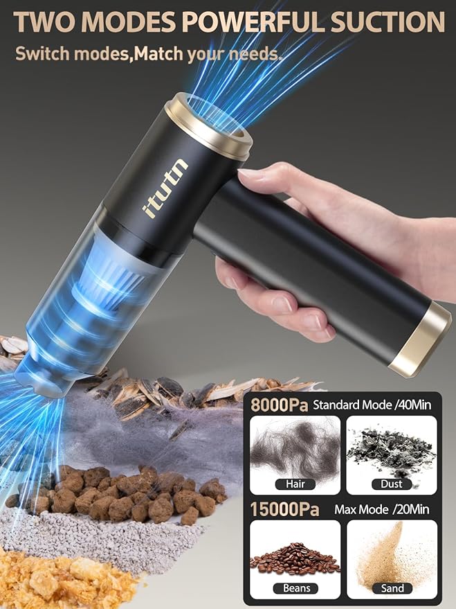 Mini Car Vacuum Cleaner, 15000PA Powerful Suction, Portable Cordless Vacuum for Car, Handheld Small Vacuum Cleaner & Air Duster for Home, Desk,PC, Keyboard (Mini Vacuum + 11 attachments)