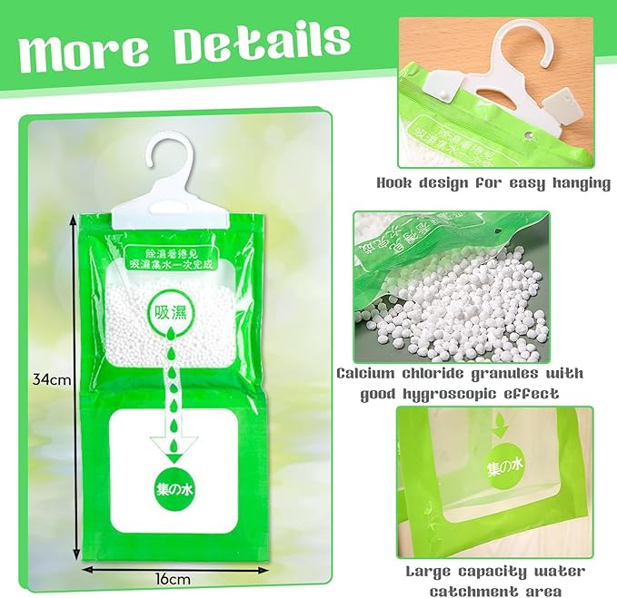 SPOKKI 10 Pack Dehumidifier Bags, Moisture Absorber Hanging Bags, Closet Moisture Absorbers, For Use In Kitchens, Bedrooms And Wardrobes