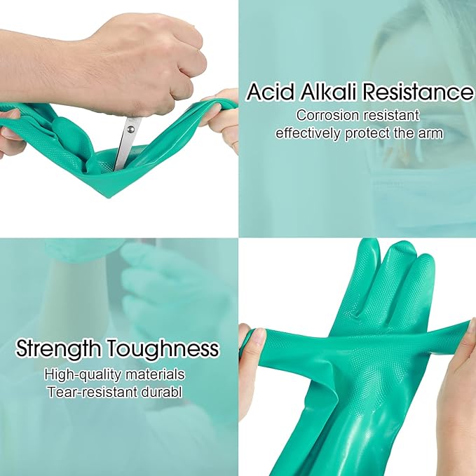 10 Pairs Chemical Resistant Gloves Heavy Duty Thick Nitrile Gloves Bulk for Cleaning, Resist Household Acid, Alkali and Oil (Medium)