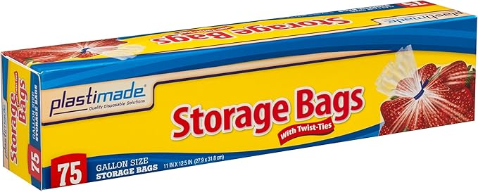 Disposable Plastic Storage Bags With Original Twist Tie, 1 Gallon Size, 150 Bags, Great For Home, Office, Vacation, Traveling, Sandwich, Fruits, Nuts, Cake, Cookies, Or Any Snacks (2 Packs)