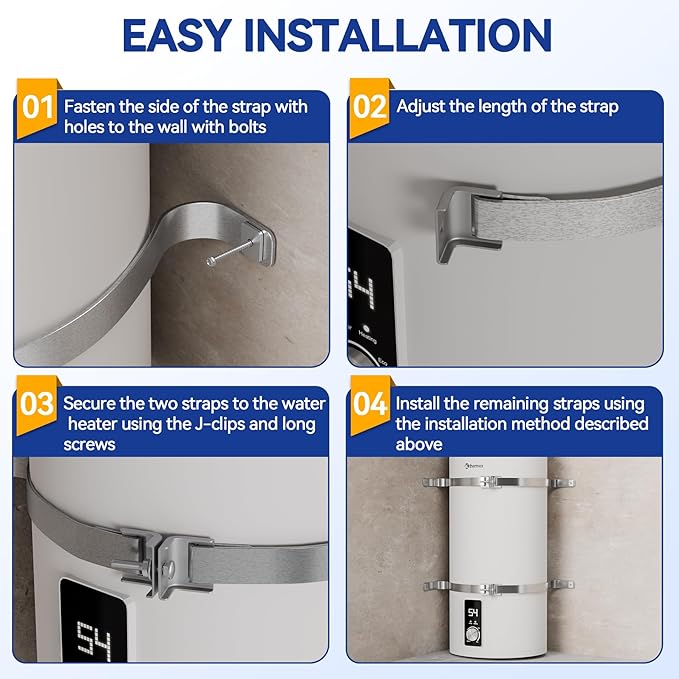 4 Sets Water Heater Strap Kit,Adjustable Water Heater Earthquake Strap,Water Heater Safety Strap for Water heaters up to 80 gallons with Installation Accessory