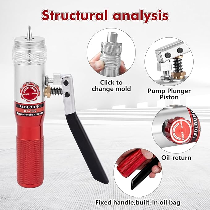 HVAC Swaging Tool Kit – Hydraulic Tube Expander for Copper Pipes, Compact Swage Tool with Tube Cutter, Deburring Tool & 7 Expander Heads (3/8”–1-1/8”) (Red)