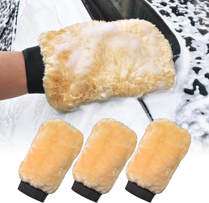 QMX 3-Pack Ultra-Soft Microfiber Car Wash Mitts Scratch-Free Double-Sided Wash & Wax Mitt for Safe Detailing and Paint Care