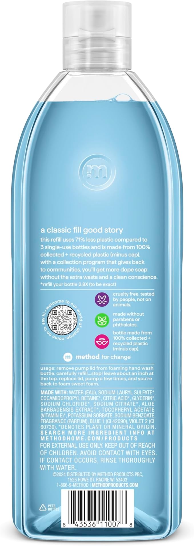 Method Foaming Hand Soap Refill, Sea Minerals, Recyclable Bottle, Biodegradable Formula, 28 oz, (Pack of 1) (Packaging May Vary)