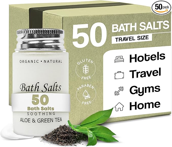 Soothing Aloe & Green Tea Bath Salts | 1.2oz Single-Use Hospitality/Travel Size Jar | Case of 50