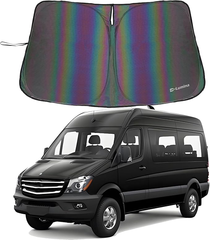 D-Lumina Windshield Sun Shades - Compatible with Freightliner Sprinter & Mercedes Benz Sprinter Cargo Crew Passenger Motorhome 2007-2025 - Foldable Front Window Sun Protection, Heat Shield, Sunshade
