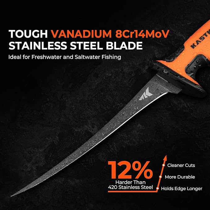KastKing Ultimate Angler 7" Finesse Fillet Knife, Ultra-thin Flexible Blade, Razor Sharp Corrosion-resistant Vanadium Stainless Steel Fishing Knife, Includes Sheath with Sharpener & Carabiner