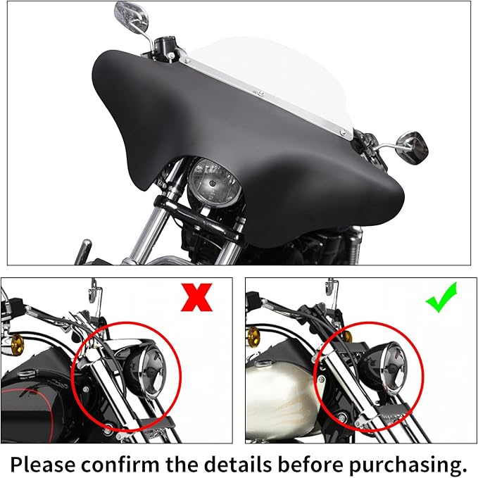 TCT-MOTORPARTS ABS Front Outer Batwing Fairing Windscreen w/Mount Blacket Fit For Harley Touring Softail Dyna Road King 1994-2016 Fat Boy Street Bob Yamaha V Star 650 1100 classic Suzuki