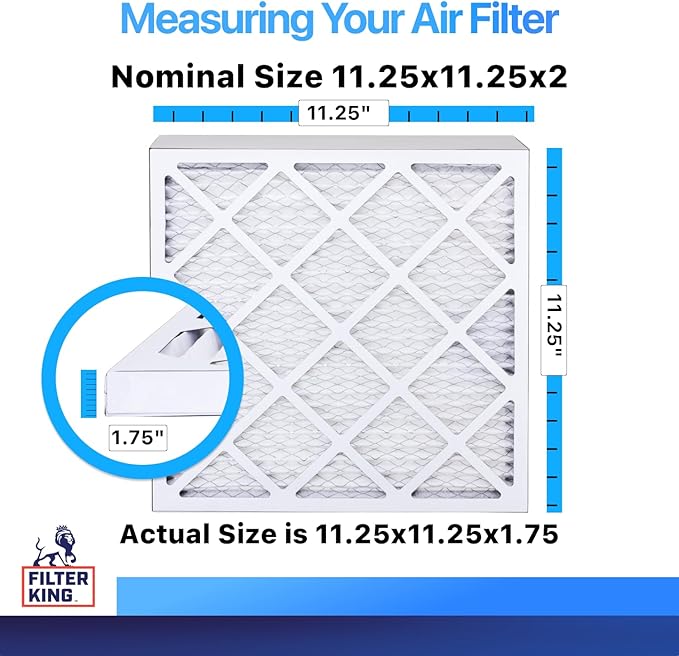 Filter King 11.25x11.25x2 Air Filter | 12-PACK | MERV 8 HVAC Pleated A/C Furnace Filters | MADE IN USA | Actual Size: 11.25 x 11.25 x 1.75"