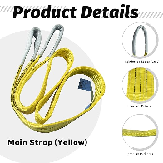 2-Pack 3"×16.5ft Lifting Sling, Heavy-Duty Polyester Strap, 6600 lbs Capacity, 5:1 Safety Factor, Eye-to-Eye Web Sling for Recovery, Construction & Marine Use