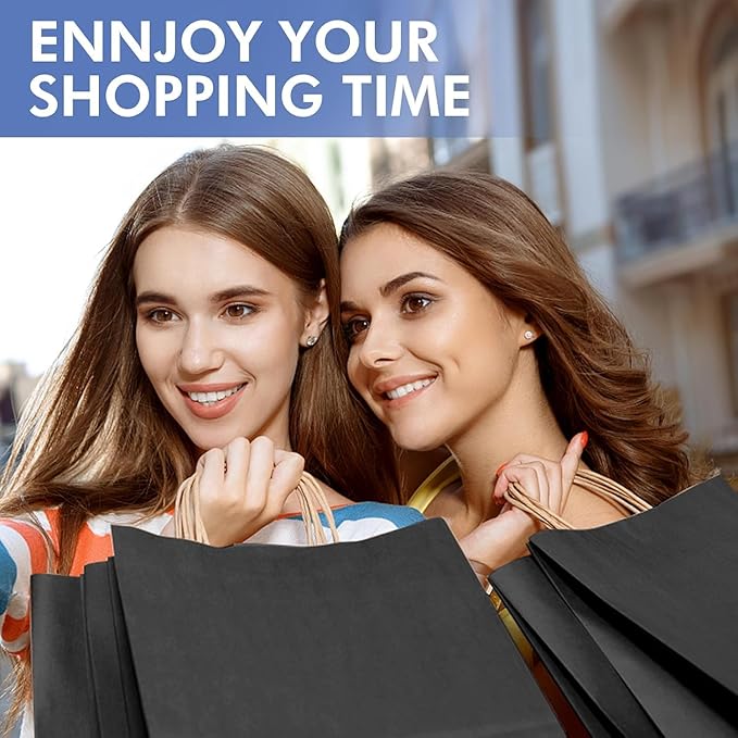XPCARE 200Pack Large Paper Gift Bags with Handles Bulk,16x6x12 Inch Plain Natural Kraft Bag Packaging Black Paper Bags for Birthday Party Boutiques Business Retail Stores Merchandise