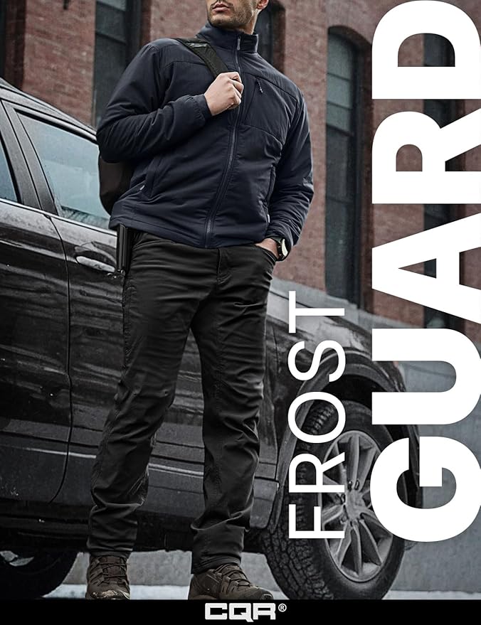 CQR Men's Winter Fleece Lined Pants, Water-Resistant Outdoor Stretch Work Pants, Windproof Casual Pants with Pockets