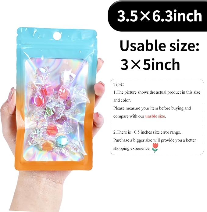 100 Pack Resealable Plastic Bags for Food Storage, Zipper Bags with Clear Front Window, Packaging Pouch for Small Business (Green & Orange, 3.5x6.3 inch)