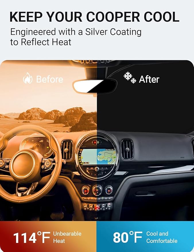 Proadsy Windshield Sun Shade for 2015-2023 2024 2025 Mini Cooper, Cooper S, Hardtop 4 Door Foldable Sunshade Protector Sun Visor Blocks UV Rays Keep Car Cooler Accessories (Not for Countryman)