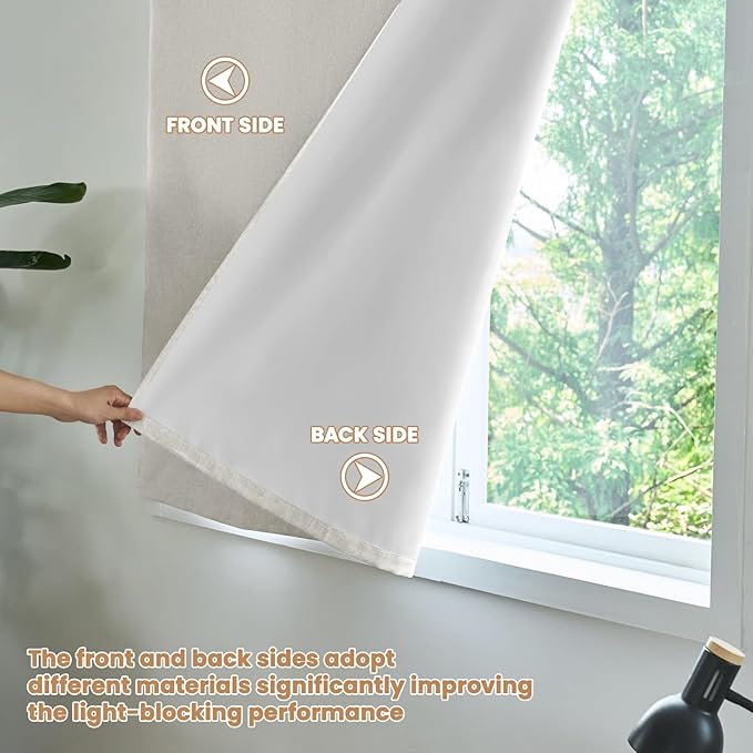 100% Blackout French Door Curtain,Adhesive, No Drilling Required,Small Curtains Designed for Installation On Doors (Light Beige - W25 × L72 in)
