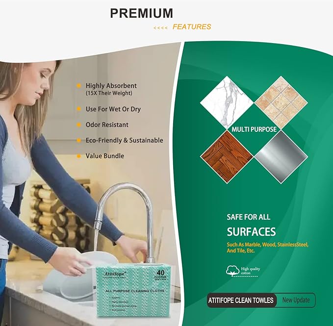 Multipurpose Cleaning Cloths Nonstick Wiping Rags Disposable Cleaning Towels Dish Cloths Reusable Wipes 80count