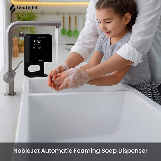 NobleJet Automatic Foaming Soap Dispenser Touchless - USB-C or Battery Powered, Aluminum Alloy Body, LED Display, Wall Mount or Countertop, Adjustable Automatic Soap Dispenser Touchless