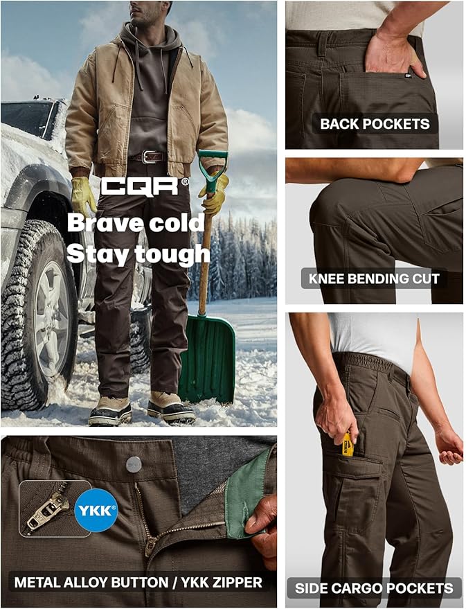 CQR Men's Winter Tactical Cargo Pants, Thermal Fleece Lined Outdoor Snow Ski Hiking Work