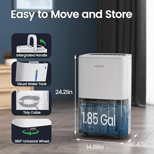 Waykar 7,500 Sq. Ft 2025 Energy Star Dehumidifier with Pump, Max 150 Pints dehumidifier for Basement, Home, Warehouse, with Drain Hose, Auto Defrost, Self-Drying,Quiet Operation