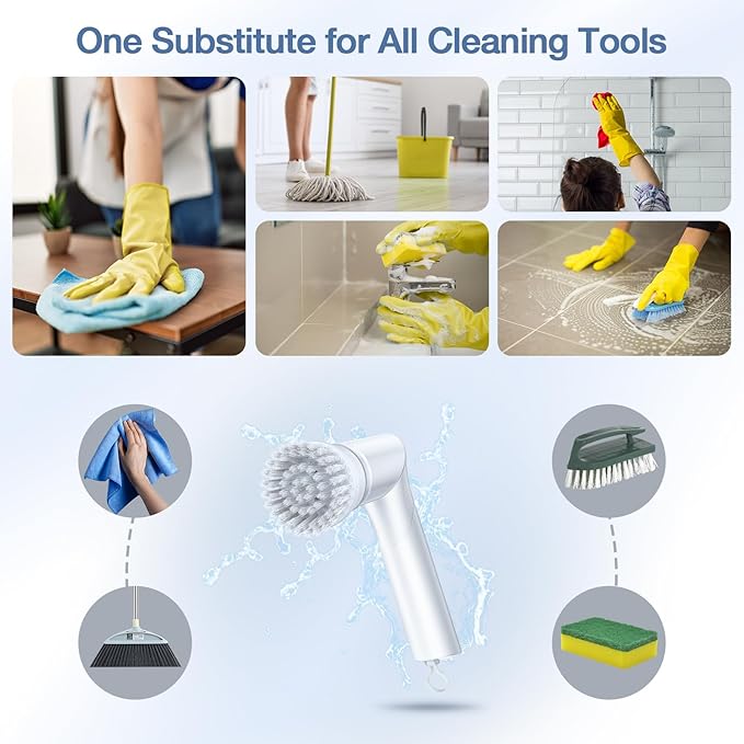 LABIGO Electric Spin Scrubber LA5 Mini, Bathroom Scrubber Shower Scrubber for Cleaning Tub Tile Floor Window Kitchen Sink, Power Scrubber Cleaning Brush with 5 Replaceable Brush Heads, White