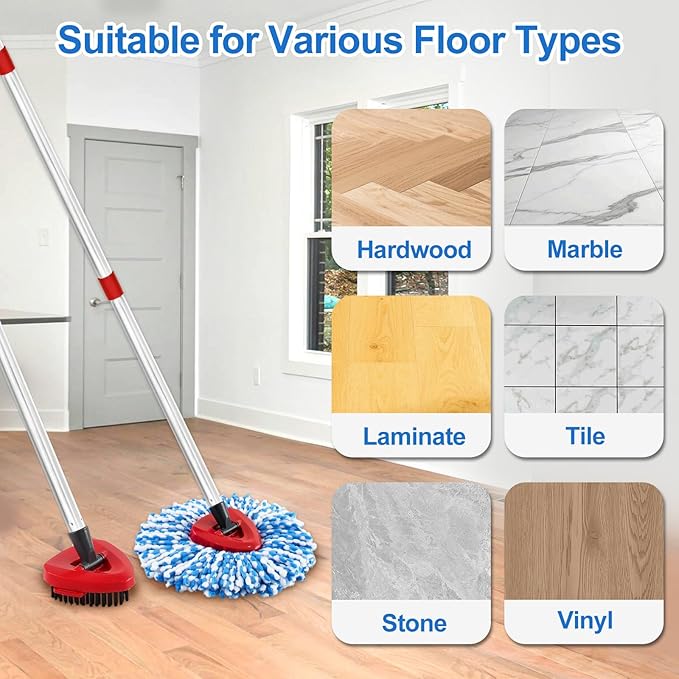 Mop Replacement Heads for O Cedar RinseClean 2 Tank System,2 Microfiber Mop Head Refills,1 Scrubber Mop Head and 1 Mops Base Combo Set for O-Cedar 2 Tank,MOp Replace Heads for Wet/Dry Floor Cleaning