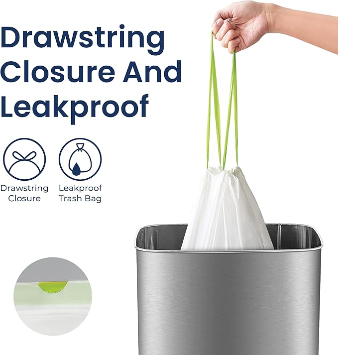 Ninestars Extra Strong Trash Bags with Drawstring, Multiple Sizes 90 Count, Kitchen Drawstring trash bags 90 Trash Bags (10 Gallon 90 ct White)