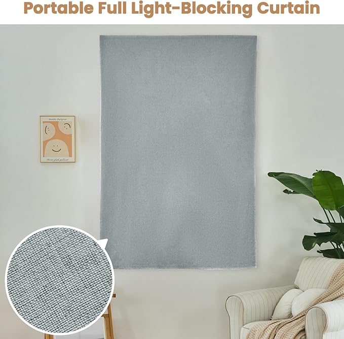 Adhesive Curtain,100% Blackout Curtains, No Drilling, Suitable for Multi-Scenes Privacy Protection (Light Gray - W46 × L72 in)