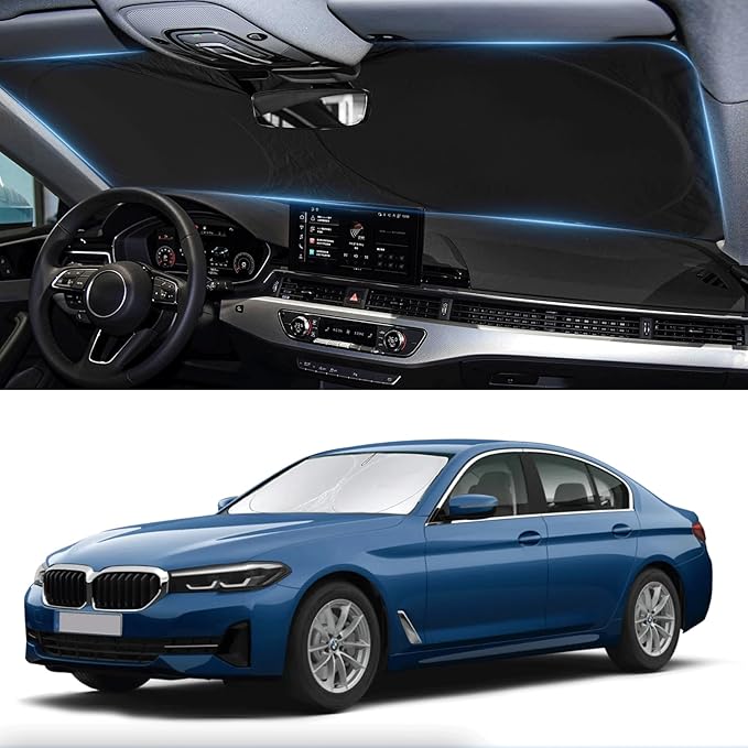 for BMW 5-Series Windshield Sun Shade Sunshade Custom Fit for BMW 5 Series G30 G31 2011-2024 2025 Windshield Cover for 530i, 530e, 545i, 550i 525i, 528xi, Front Window Shield Protector Car Accessories