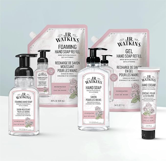 J.R. Watkins Gel Hand Soap Refill, Moisturizing Hand Wash, Formulated with Plant-Based Cleansers, Alcohol-Free, Cruelty-Free, Rosewater, 34 Fl Oz, 2 Pack