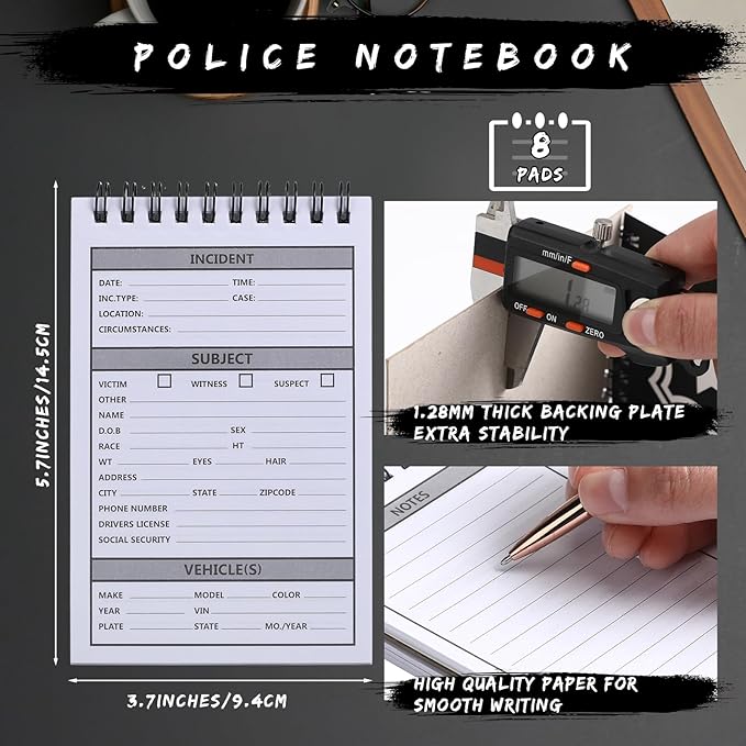 Teling 8 Packs Public Safety Police Field Interview Notebook Report Notepad for Law Enforcement Officer Gifts Ticket Book Notebook Cop Interview Equipment Accessories, 70 Sheets/ 140 Pages