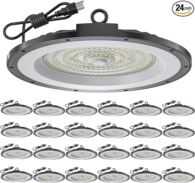 AIKVSXER 300W LED High Bay Light 30000LM UFO Shop Light 6000K Daylight Commercial Bay Lighting IP65 Waterproof for Warehouse Garage Barn Factory Workshop 5FT Cord with US Plug 24 Pack