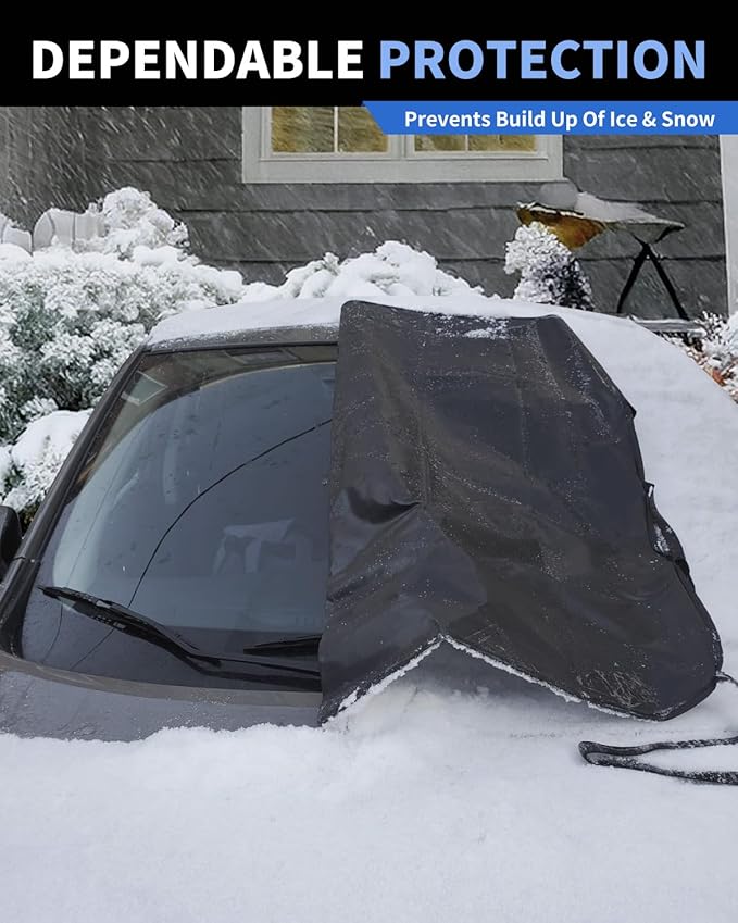 METOWARE Car Windshield Cover for Ice and Snow, Heavy Duty 600D Oxford Fabric Windshield Snow Cover, Waterproof Windshield Frost Cover with Side Mirror Cover for Most Cars, SUVs (69"x42")
