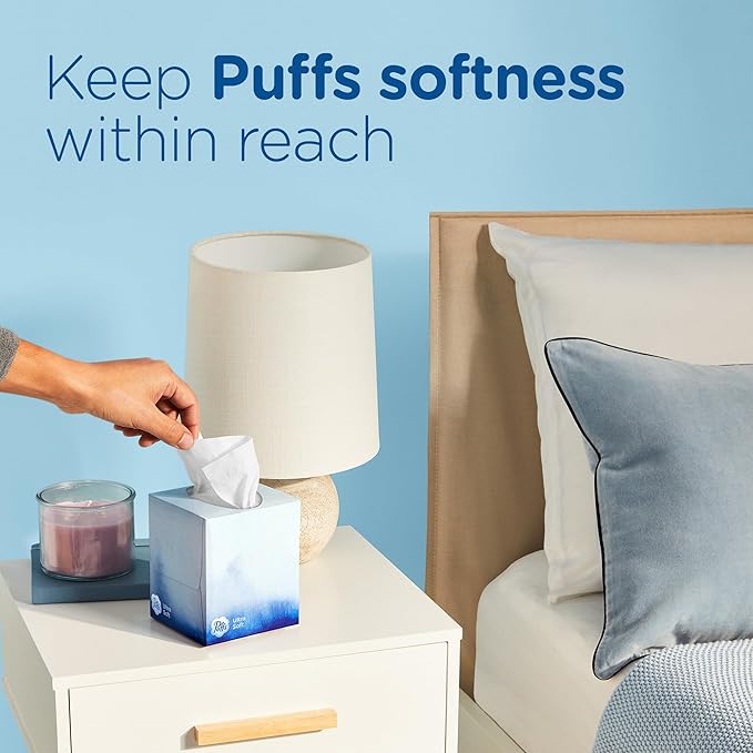 Puffs Ultra Soft Facial Tissues, 4 Family Size Boxes, 124 Facial Tissues Per Box (Pack of 2)