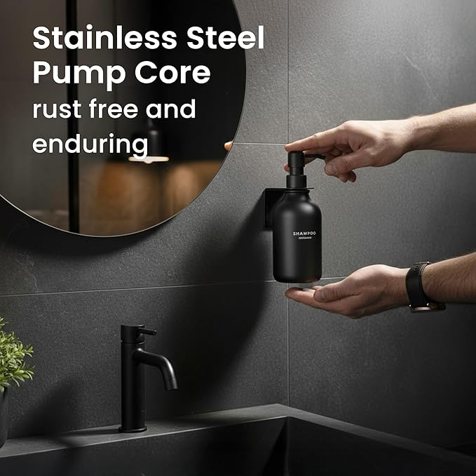 MaisoNovo Shampoo and Conditioner Dispenser - Shower Soap Dispenser Wall Mounted - 16.9 fl oz Set of 1 Black Plastic Bottles Black Pump - 1 Chamber No Drill