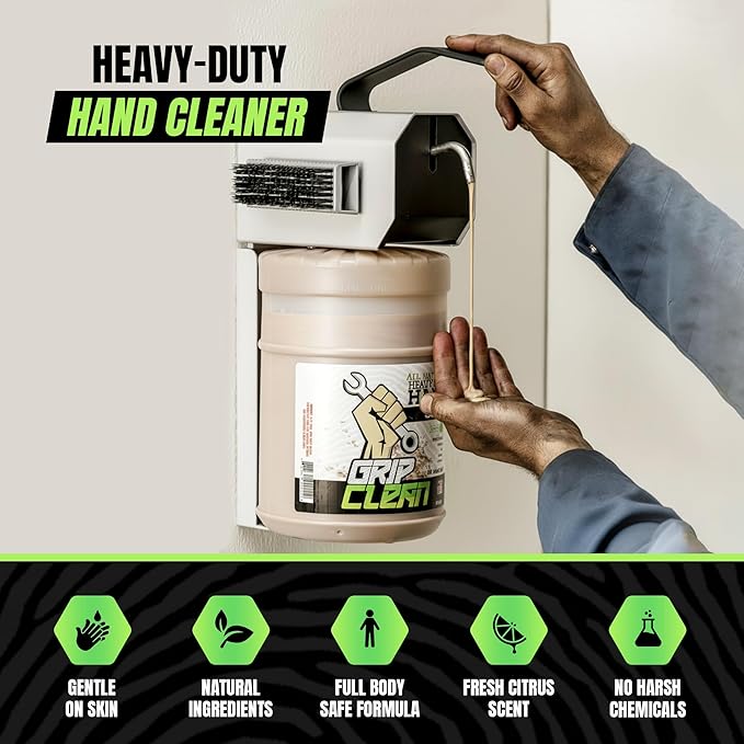 Grip Clean Heavy Duty Hand Cleaner for Mechanics – Natural Pumice & Clay-Infused Technology Removes Grease, Oil & Grime – Moisturizing Liquid Hand Soap for Shop, Garage & Industrial Use – 2 Gallons