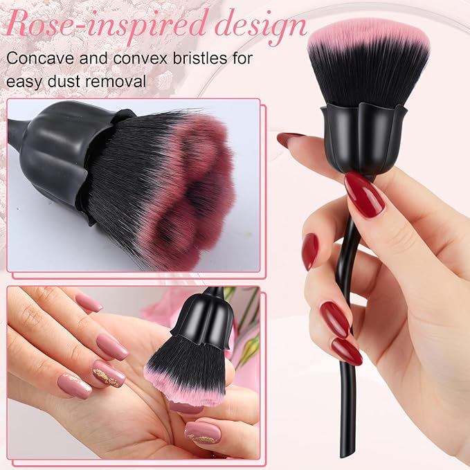 2 PCS Nail Dust Brush, Rose Shape Nail & Makeup Brush Nail Art Dust Powder Remover Cleaner Brushes for Nails Trimming Cleaning Makeup Brushes Tools
