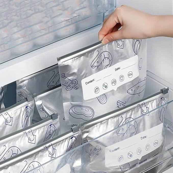 Reusable Aluminum Foil Sealable Storage Bags, 2026 New Resealable Vacuum Zipper Pouches for Food, Stand Up Foil Sealable Bags with Label and Zip Lock for Vegetable Fruit Meat (20Pcs, Medium)