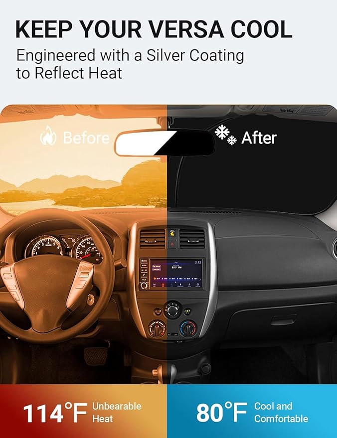 Proadsy Custom Fit Nissan Versa 2015-2019 Windshield Sun Shade 4-Layer Foldable Front Sunshade Protector Sun Visor Blocks UV Rays Keep Car Cooler
