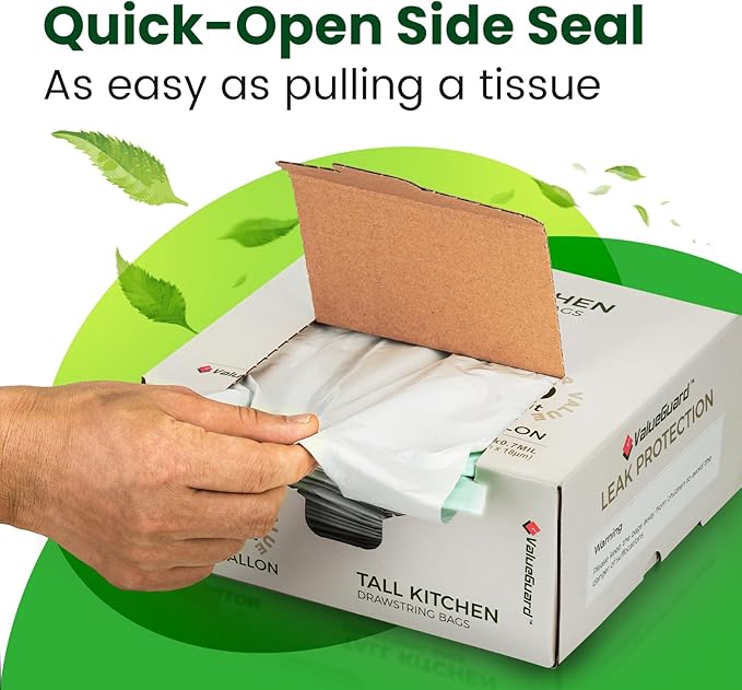 Large Trash Bag 13 Gallon Tall Drawstring 100% Post-Consumer Recycled Garbage Bag Waste Bag for Kitchen Office (120 Count, 0.6 Mil)