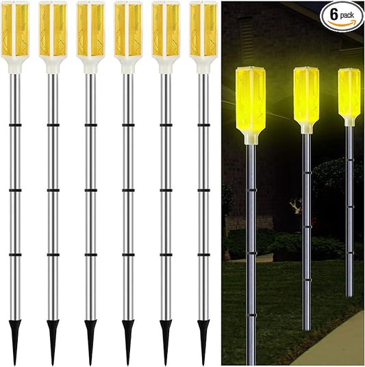 Macarrie 6 Pcs Solar Powered Driveway Markers Reflector Lights Landscape Driveway Reflectors on Poles for Snow Road Outdoor Yard(37 Inch,Yellow)