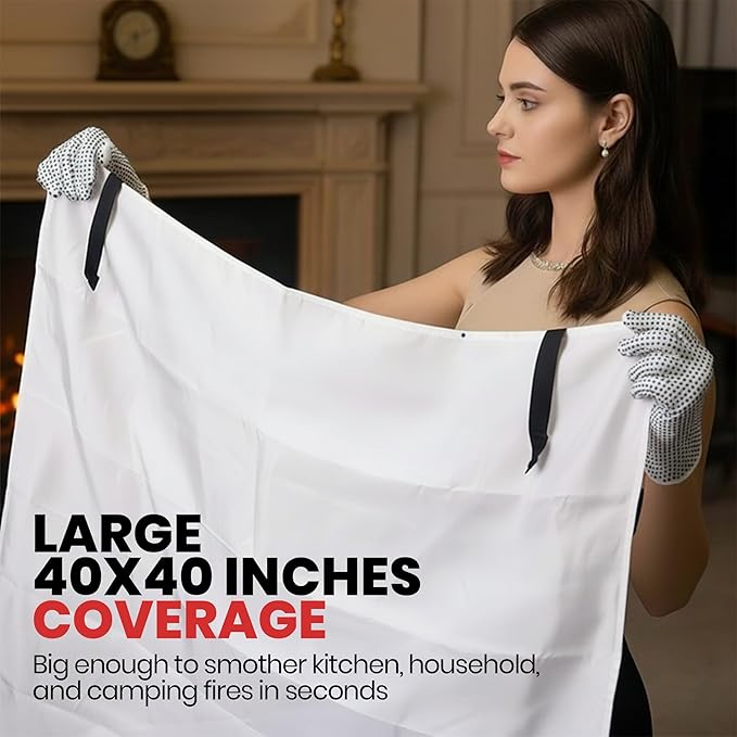 Emergency Fire Blanket 40x40 Inch - 5 Pack Fiberglass FireBlanket with Hook & Gloves | Fire Safety Blanket for Kitchen, Home, Garage, Camping