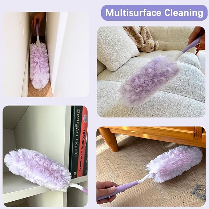 30 Pack Duster Refills Compatible with S wiffer Dusters, Multi Surface 360° Heavy Duty Duster Refills with 4X Fluffy Fiber, Dust Removal Tools Refill Replacenments Cleaning Dusters W/ 2 Handles