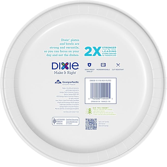 Dixie Large Paper Plates, 10 Inch, 150 Count, 2X Stronger, Microwave-Safe, Soak-Proof, Cut Resistant, Disposable Plates For Everyday Breakfast, Lunch, & Dinner Meals