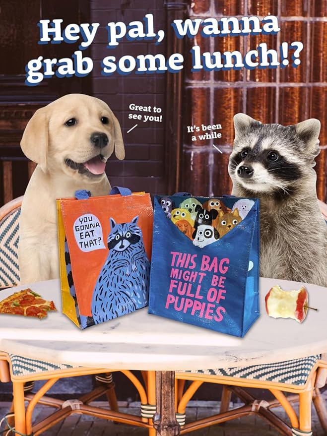 Blue Q Handy Tote, This Bag Might be Full Of Puppies. Reusable lunch sack, little gift bag, easy-to-wipe-clean, 95% recycled material, 10" h x 8.5" w x 4.5" d